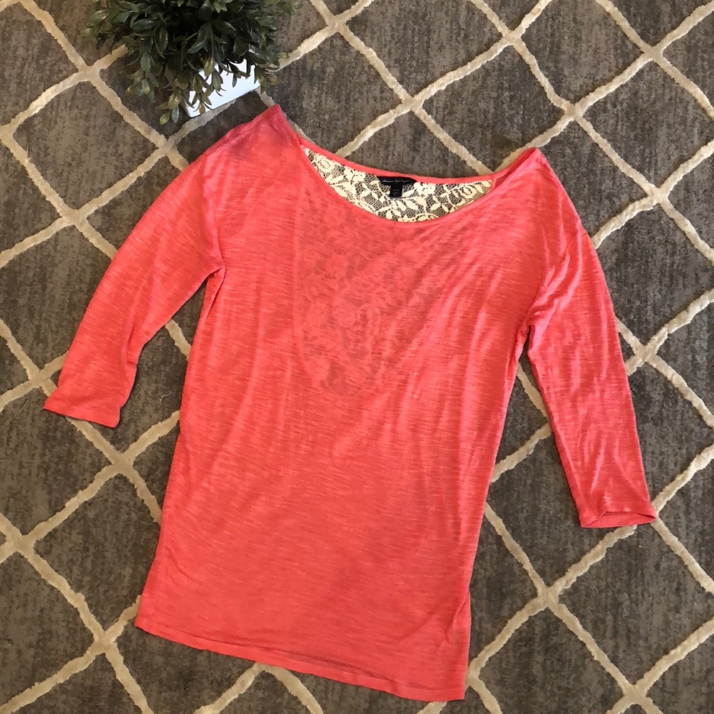 American Eagle coral top with lace back XS